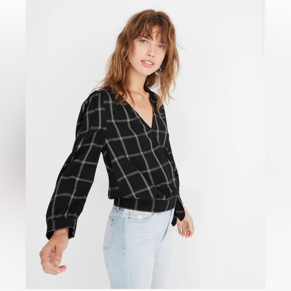 madewell | wrap top - windowpane - Picture 2 of 9